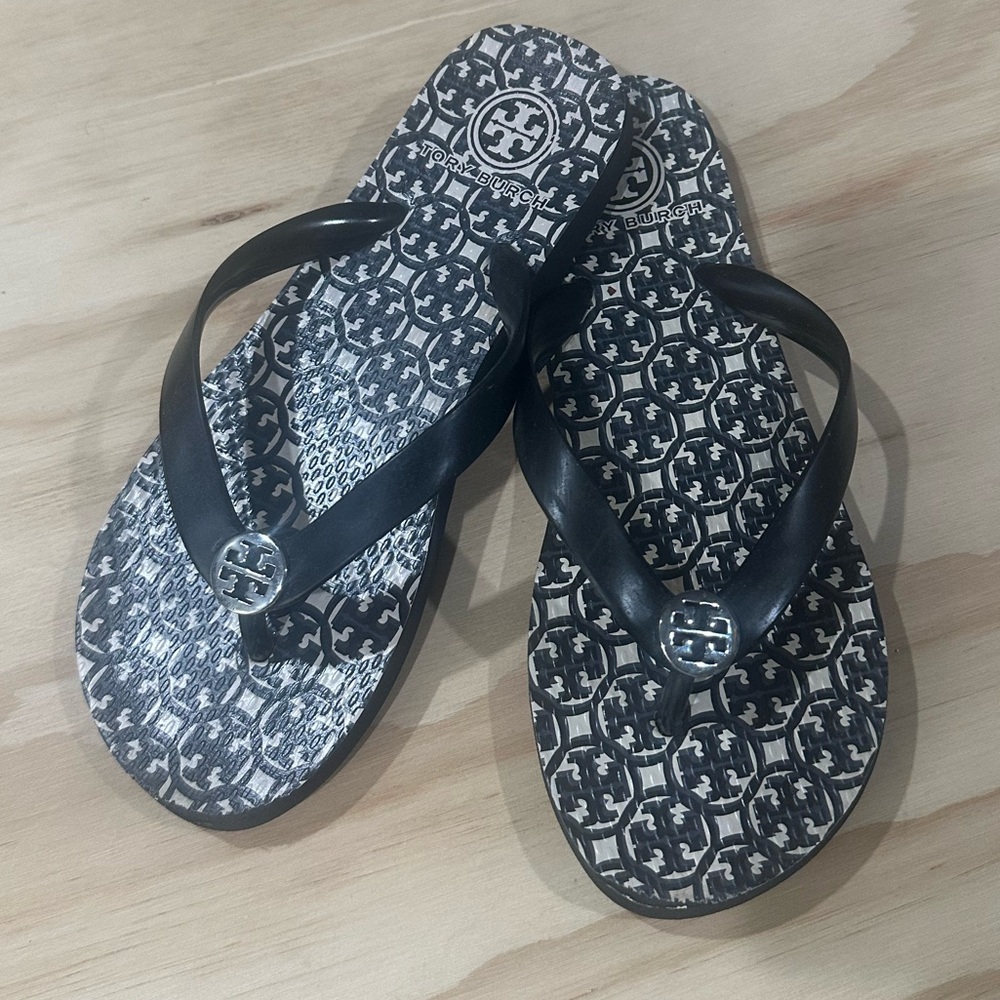 Tory Burch Black and White Flip Flops
